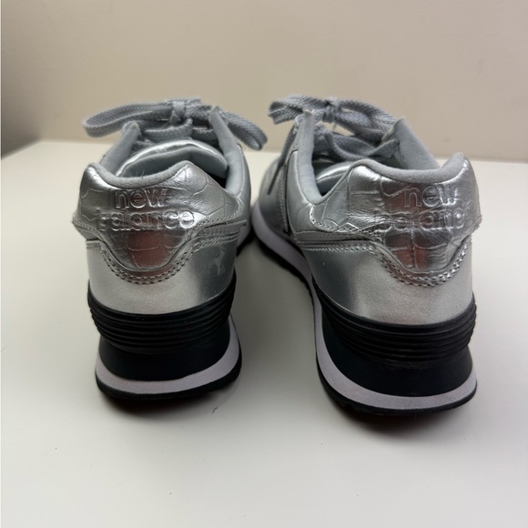 New Balance 574 Metallic Silver Sneakers - Picture 3 of 6